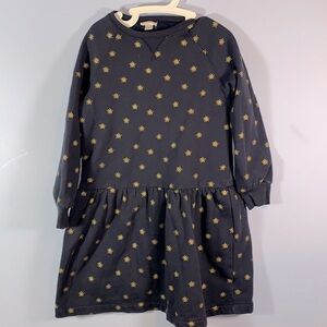 CrewCuts size 10 girls drop waist cotton fleece sweatshirt dress navy gold stars